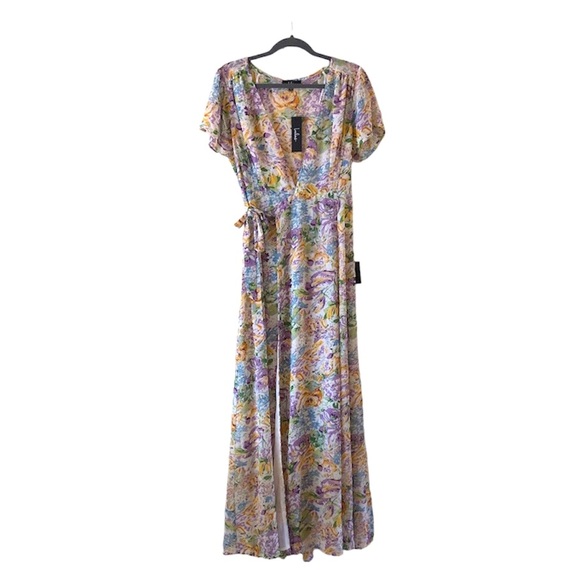 Lulus | Feels Magical Ivory Floral Print Short Sleeve Wrap Maxi Dress - Picture 6 of 12
